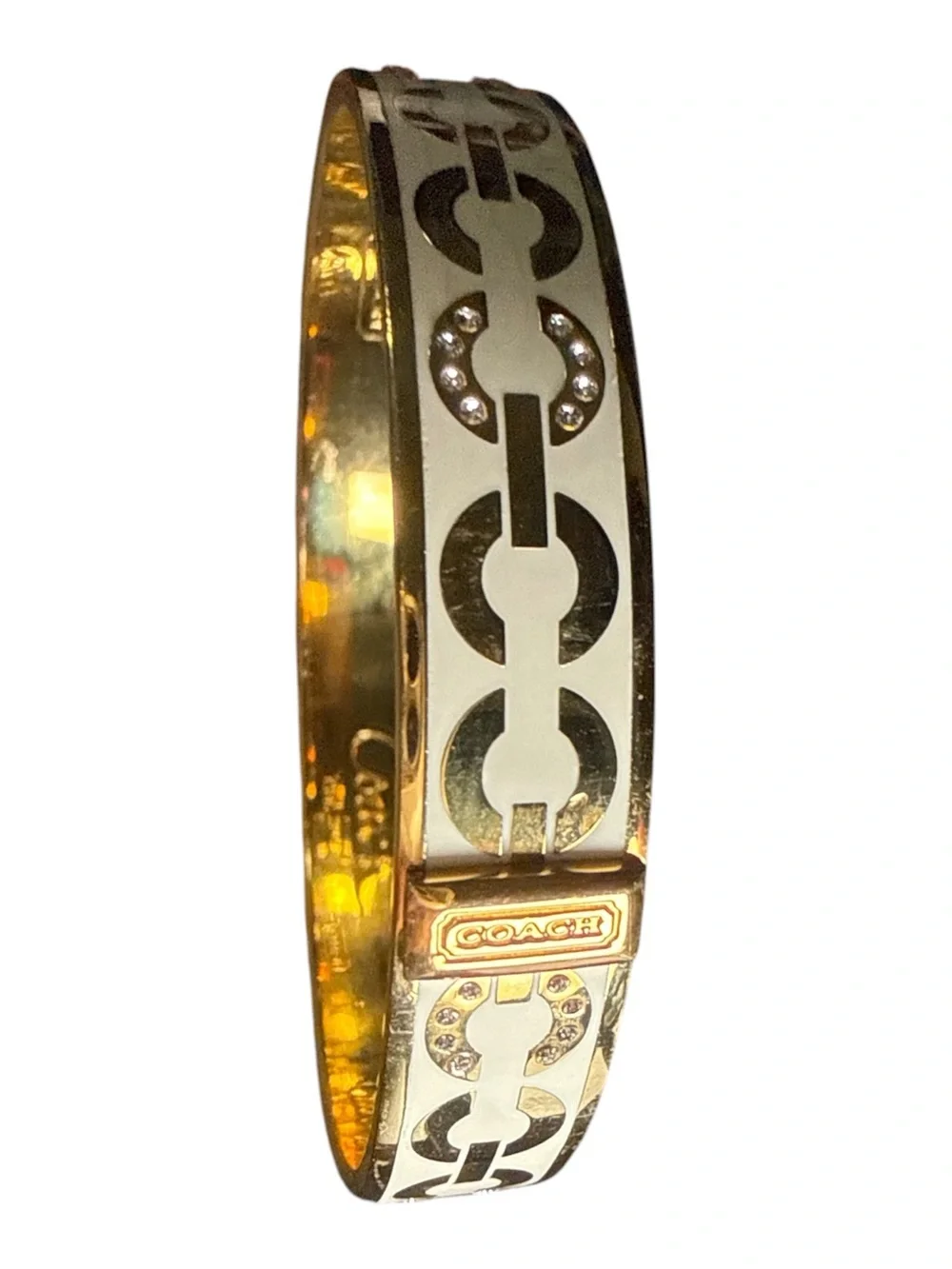 Coach Signature Enamel and Crystal Bangle Bracelet.